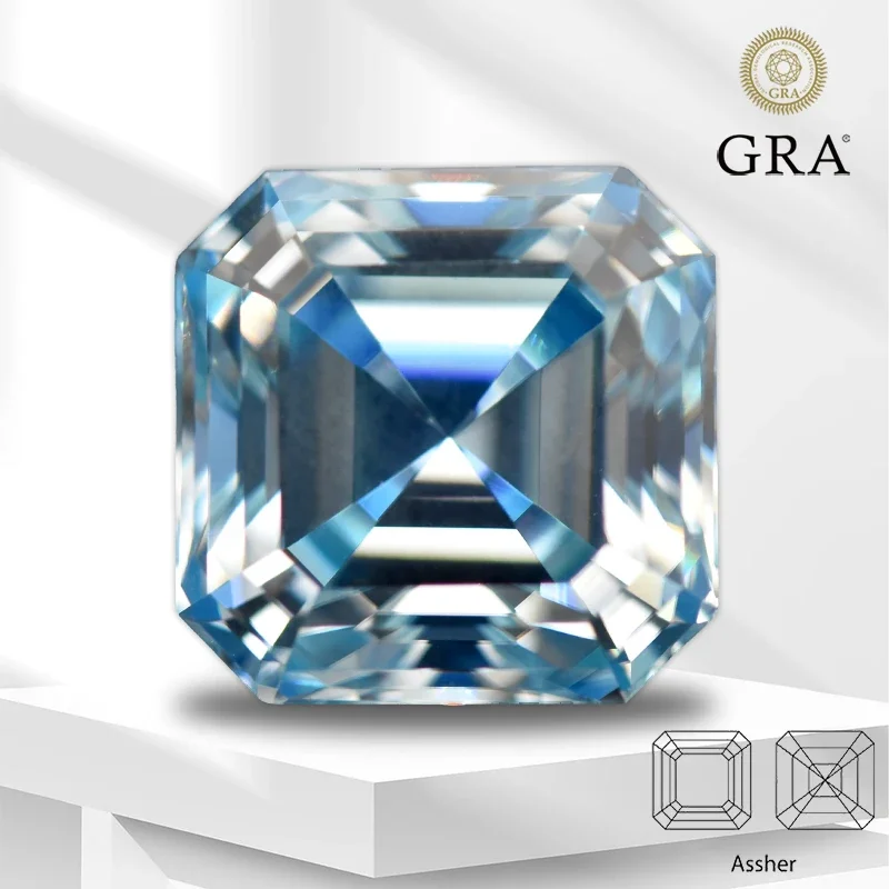 

Moissanite Stone Ice Blue Color Asscher Cut Pass Diamond Tester Gemstone Charms Jewelry Making Materials with GRA Certificate