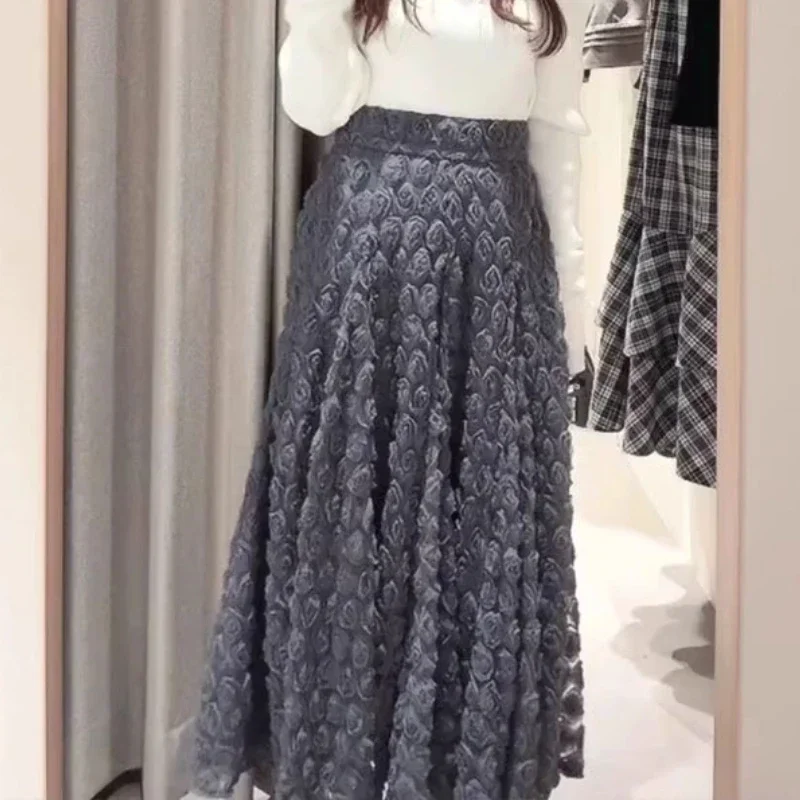 Gentle Chic 3d Rose Floral Faldas Vita alta A-line Ropa Mujer Gonna giapponese Donna 2025 Nuove gonne Dolce fresco Falda