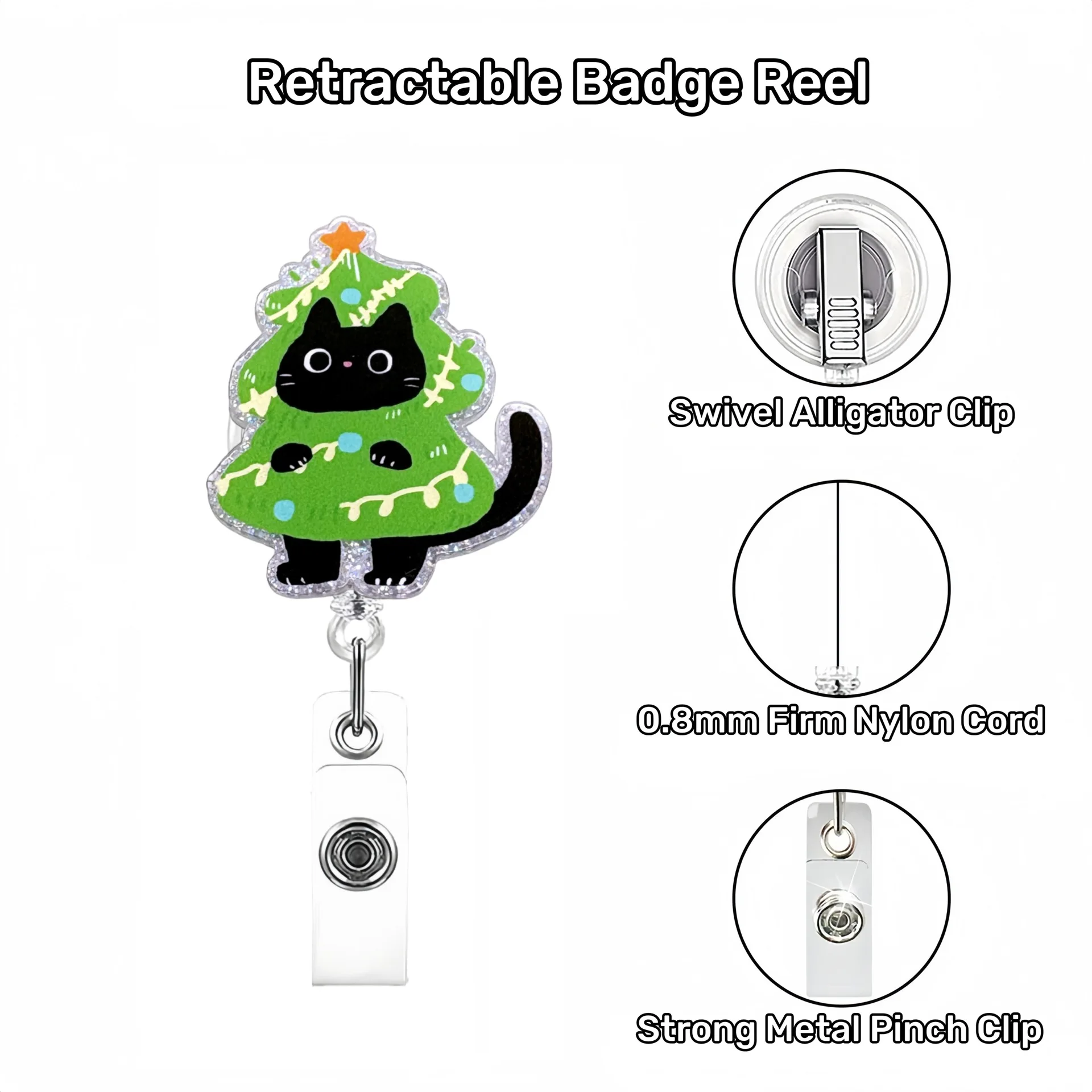 حامل بطاقات الهوية من الأكريليك، حامل شارة قطة سوداء قوية، حامل شارة قابل للسحب لملحقات حامل بطاقات العمل للأصدقاء