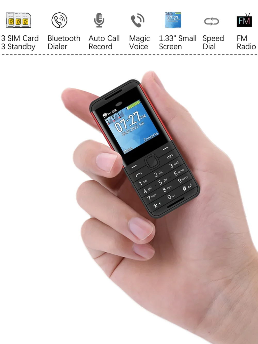 SERVO Mini Button Mobile Phone 3 SIM 3 Standby Bluetooth Dial Speed Dial Magic Voice FM Radio Low Radiation Pocket Feature Phone