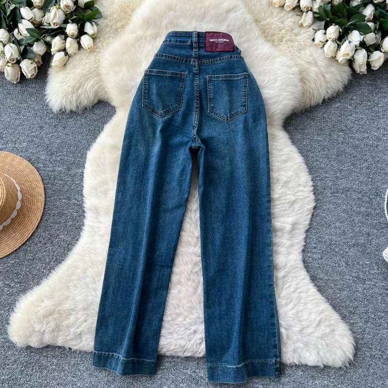 ANJY 2025 خريف جديد إمرأة تصميم الأزياء فضفاض عارضة عالية الخصر مستقيم الجينز أنيق أنيق Ins تنوعا الدنيم السراويل A15989