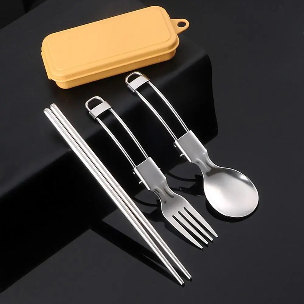 Foldable Camping Spoon Fork Chopsticks Flatware Outdoor Picnic Cutlery Set Stainless Steel Utensil Spoon Set Camping Equipment