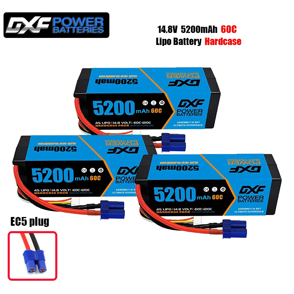 

DXF 4S Lipo Battery 14.8V 60C 5200mAh with EC5 Plug Hardcase For 1/8 Buggy Truggy Offroad Car Boat Truck Airplane UAV RACING