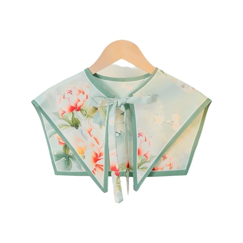 

Detachable Floral Pattern Fake Collar Capelet Print Lace Up Fake Collar Shawl Detachable Chinese Style Decorative Scarf Ladies