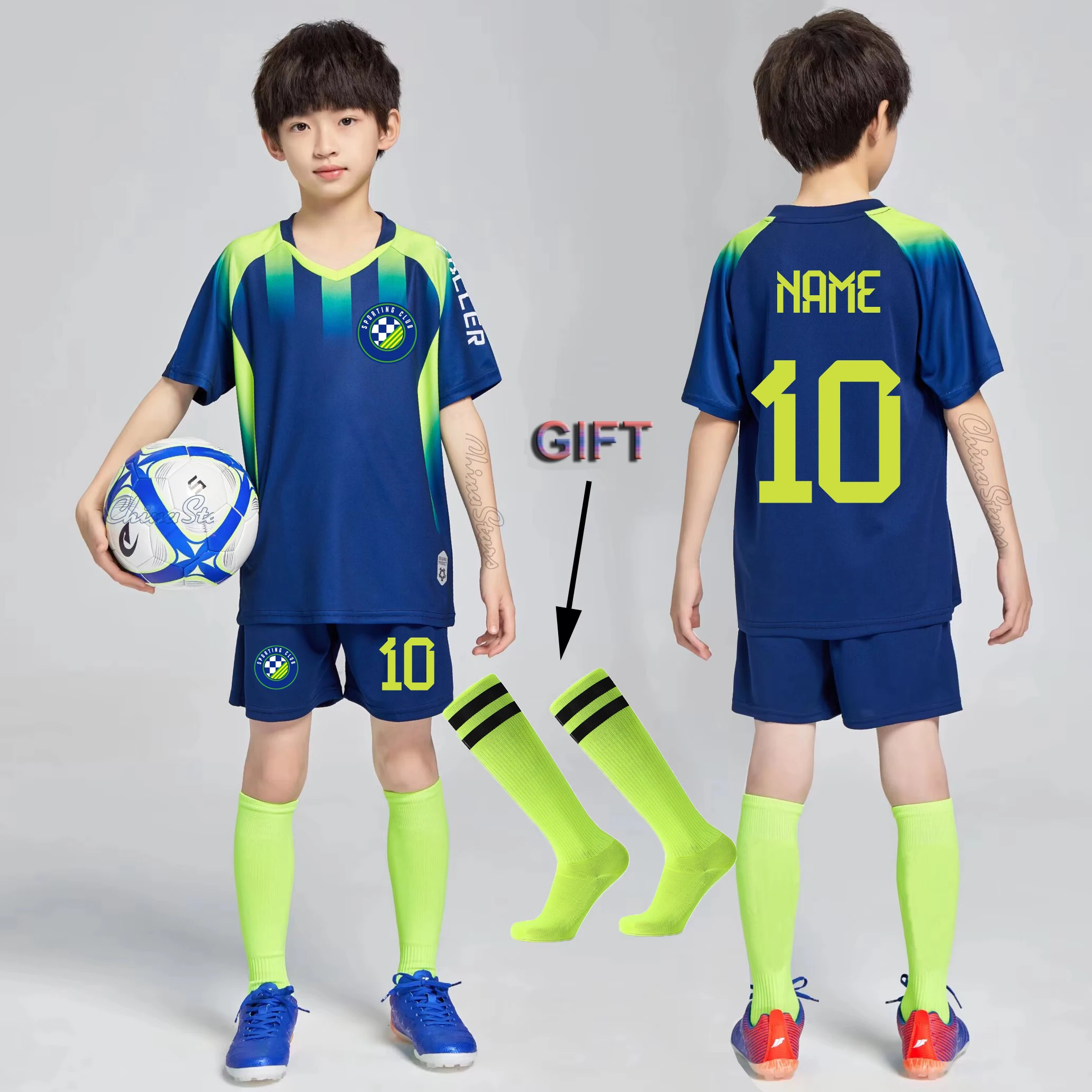 Children Soccer Jersey Shorts Gift Socks Boys Football Shirt Sportswear Student kids Football Training Uniforms Girls Tracksuits