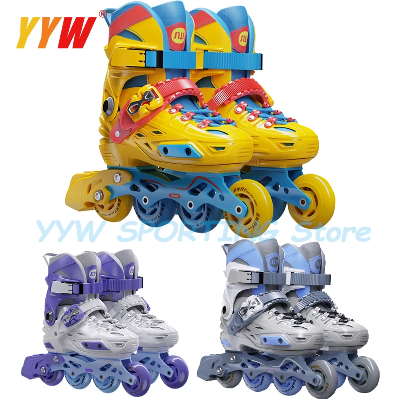 

Purple Yellow Inline Skates Roller Skates Kids Youth Skates With Brake Lock Wheel Adjustable Size Removable Washable Size 27-41
