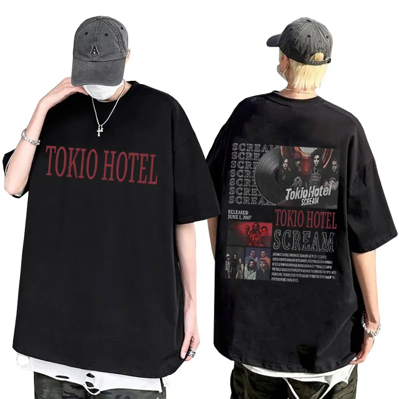 

Tokio Hotel Scream Graphic T-shirts Men Women Vintage Punk Gothic Tshirt Short Sleeve Male Oversized German Rock Band T Shirts