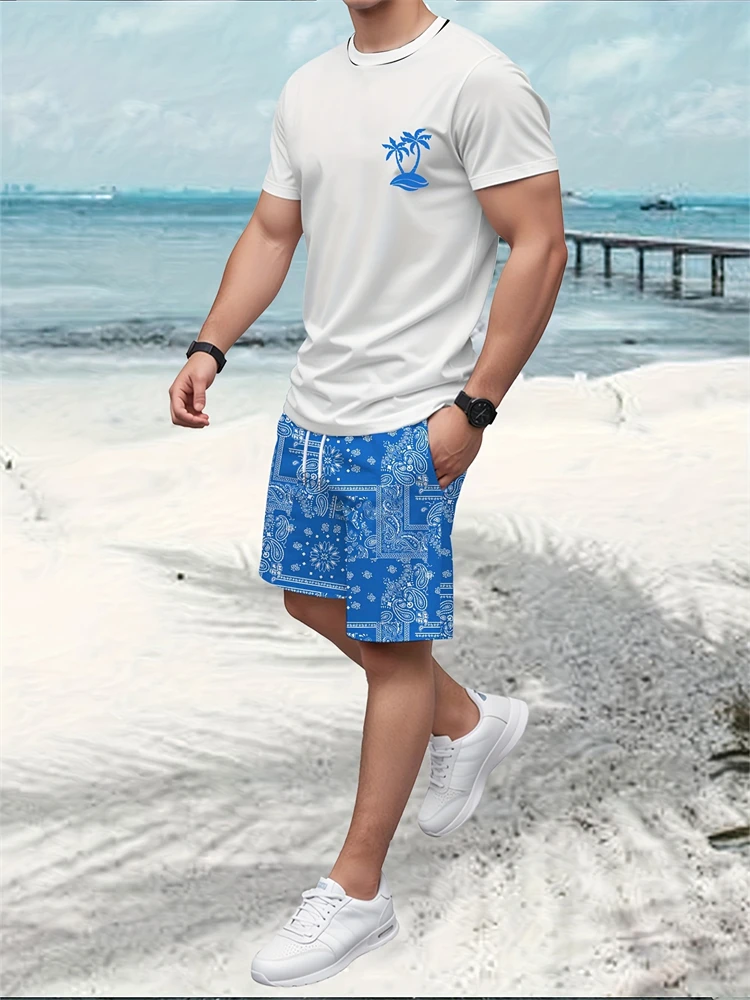Men's Summer Short-Sleeve Set Hawaiian Print Short-Sleeve Shirt Casual Shorts Casual Two-Piece Set Outdoor Urban Street Style