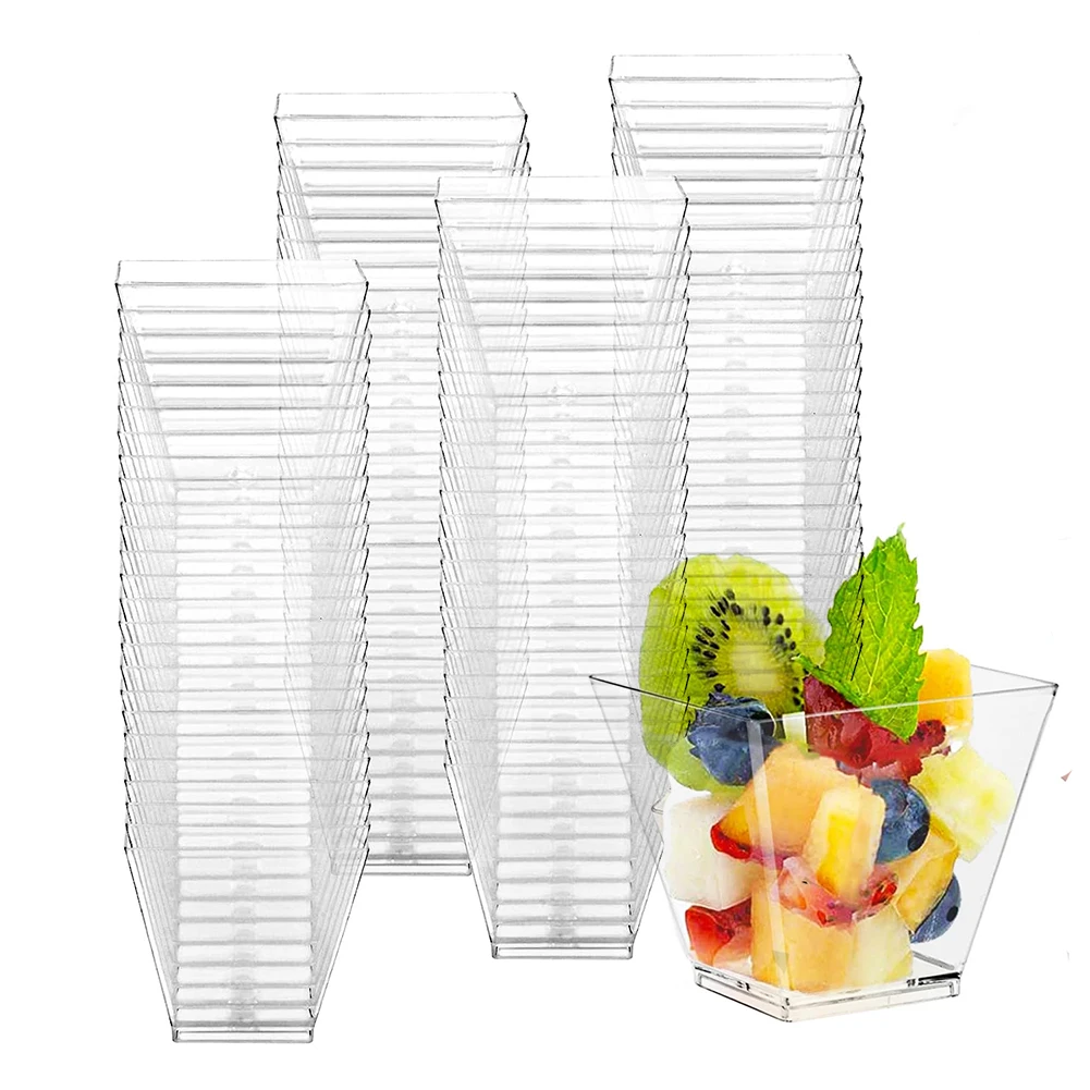 50/100 Uds. Taza de postre desechable de 60ML, taza de plástico para postre, suministrada para fiestas, aperitivos, taza de helado para fiestas