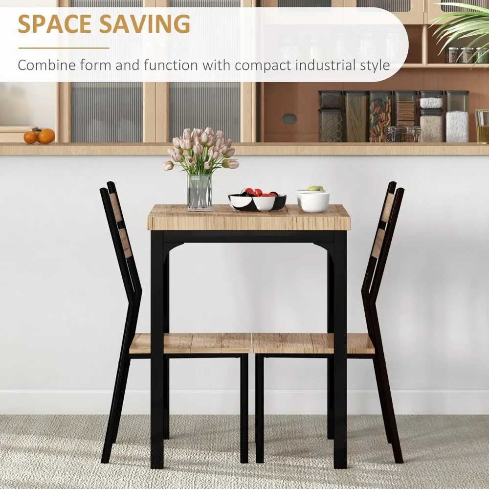 3 Piece Dining Table Set for 2, Modern Kitchen Table and Chairs, Dining Room Set for Breakfast Nook, Small Space, Apartment