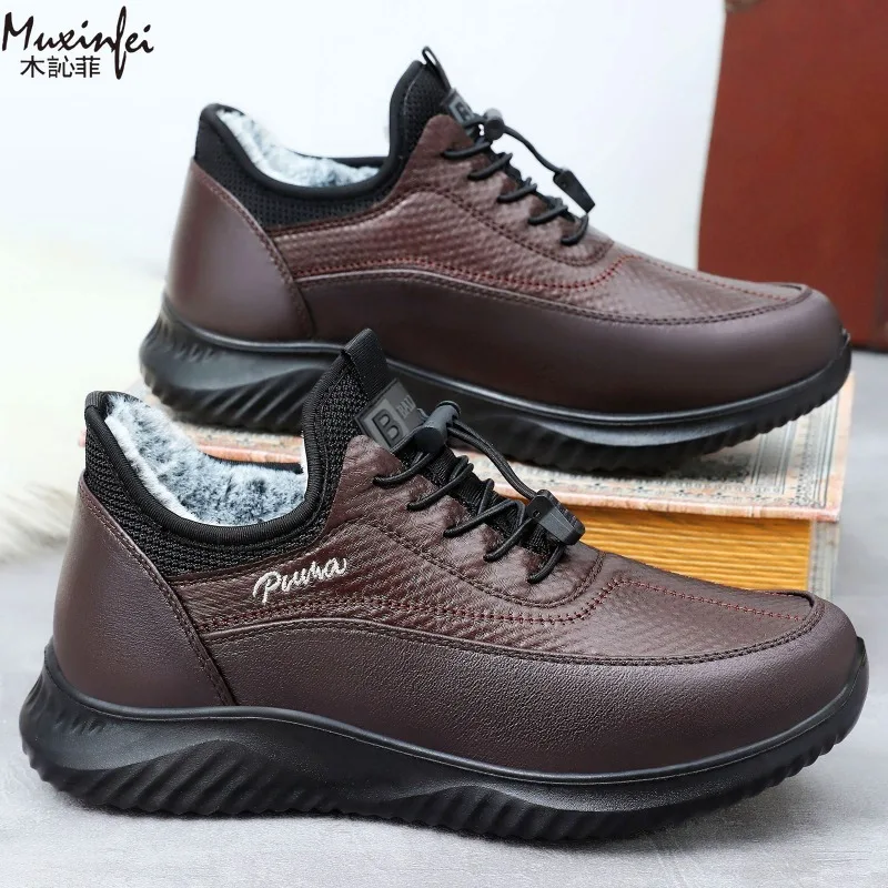 Sapatos de algodão para homens no inverno com camurça grossa quente impermeável botas ao ar livre sapatos de algodão para homens sapatos casuais impermeáveis