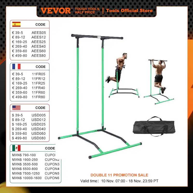 VEVOR Power Tower Dip Station 2-Level Pull Up Bar Stand Multi-Function Strength Training Workout Equipment  220 LBS  Capacity