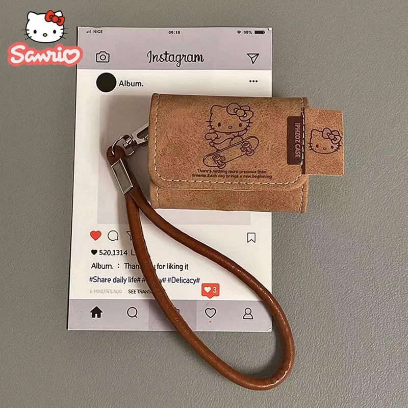 

Hello Kitty Retro Brown Suede case anime Airpods case Earphone Case Airpods Leather Sheath case For Airpods 1,2,3,Pro,Pro2