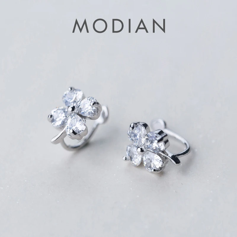 

Modian Ear Cuff Genuine 925 Sterling Silver Simple Hearts Clear CZ Clip Earrings for Women Girl Ear Clips Chic Fashion Jewelry
