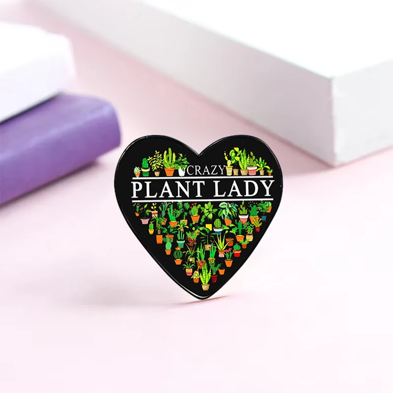 Coeur Crazy Plant Lady pin Funny Brooches Shirt Lapel Cute Badge Cartoon Jewelry Gift for Lover Girl Friends