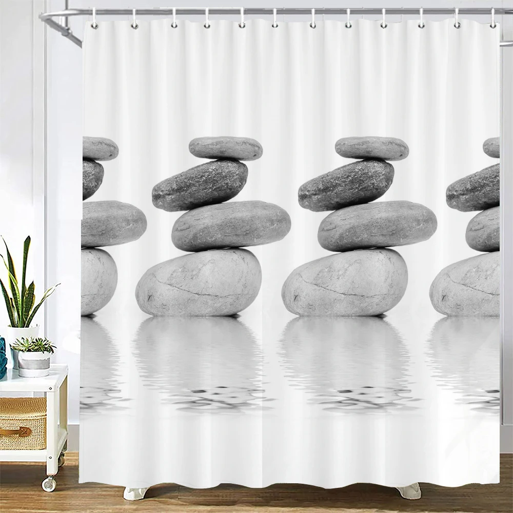 Kieselstein bedruckter Duschvorhang, Stoff, waschbarer Vorhang mit Haken, Badezimmer, dekorativer Vorhang, Felsen, 3D-Duschvorhänge, 240 x 180 cm