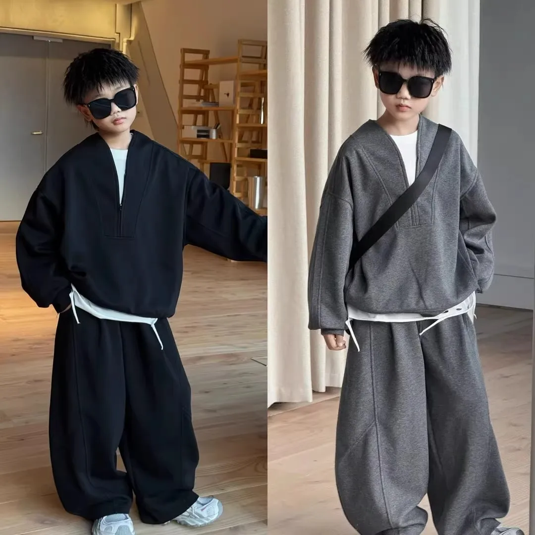 Casual Sportswear Set for Boys Spring Autumn New Style Handsome Loose Sweatshirt Cool And Trendy Children's Clothing Set