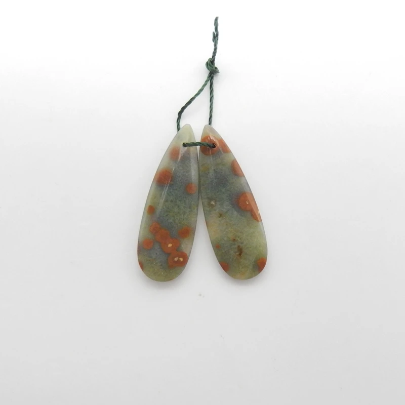 Natural Ocean Jasper Earring Beads Daily Dangle Earring Accessories Gemstone Jewelry Matched Pair 35x12x4mm 5.1g