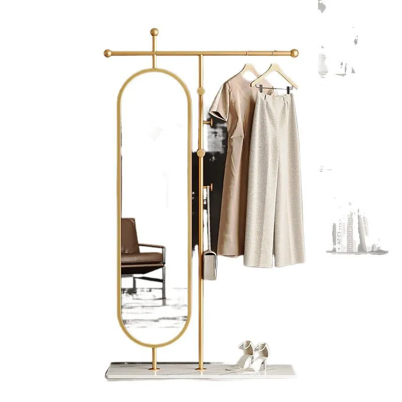 #Light luxury floor-to-ceiling marble coat rack, bedroom hanger floor-to-ceiling full-length mirror, integrated rotating full-bo