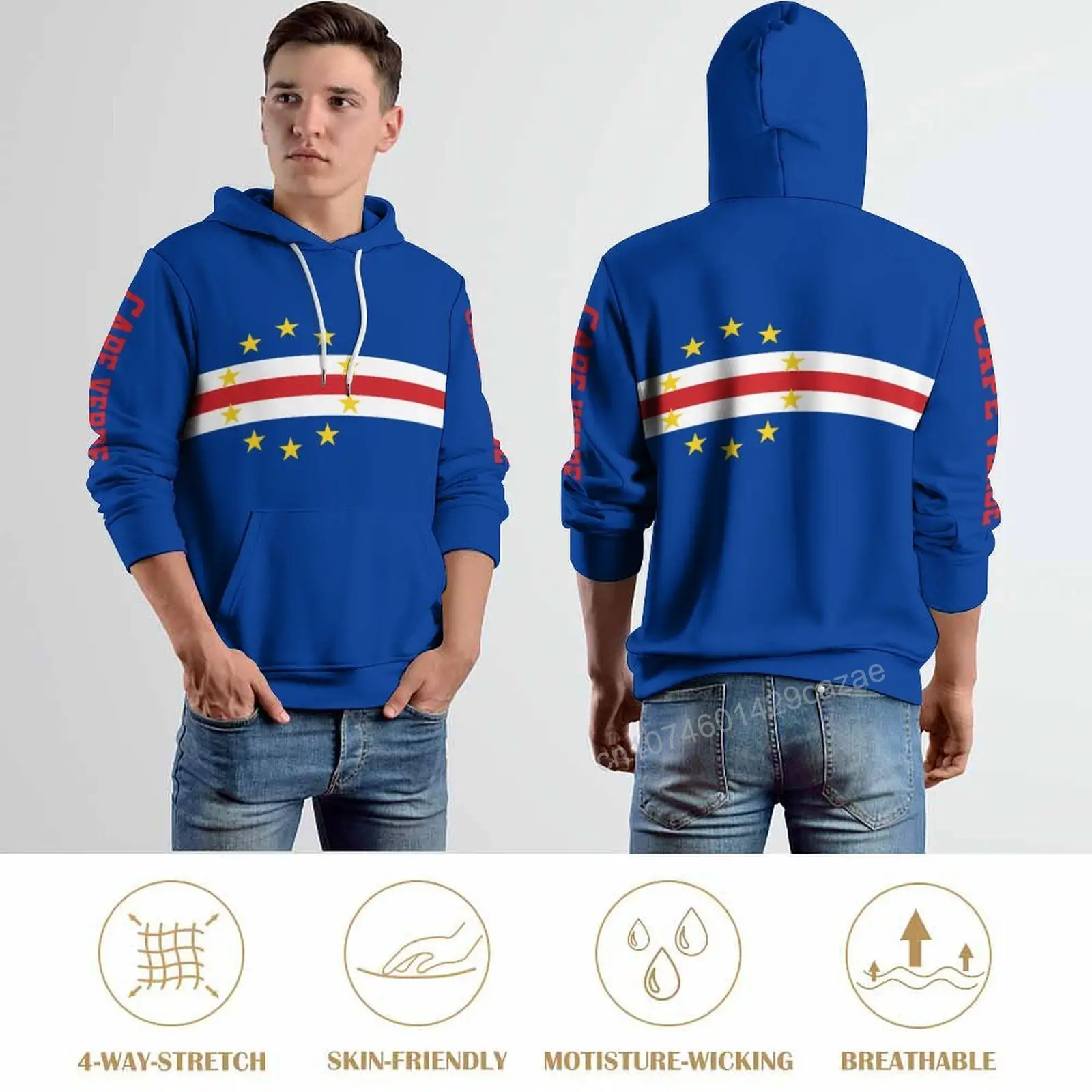 كيب فيردي علم الدولة ثلاثية الأبعاد هوديي البوليستر كول الرجال النساء Harajuku البلوز للجنسين بلوزة كاجوال هوديس