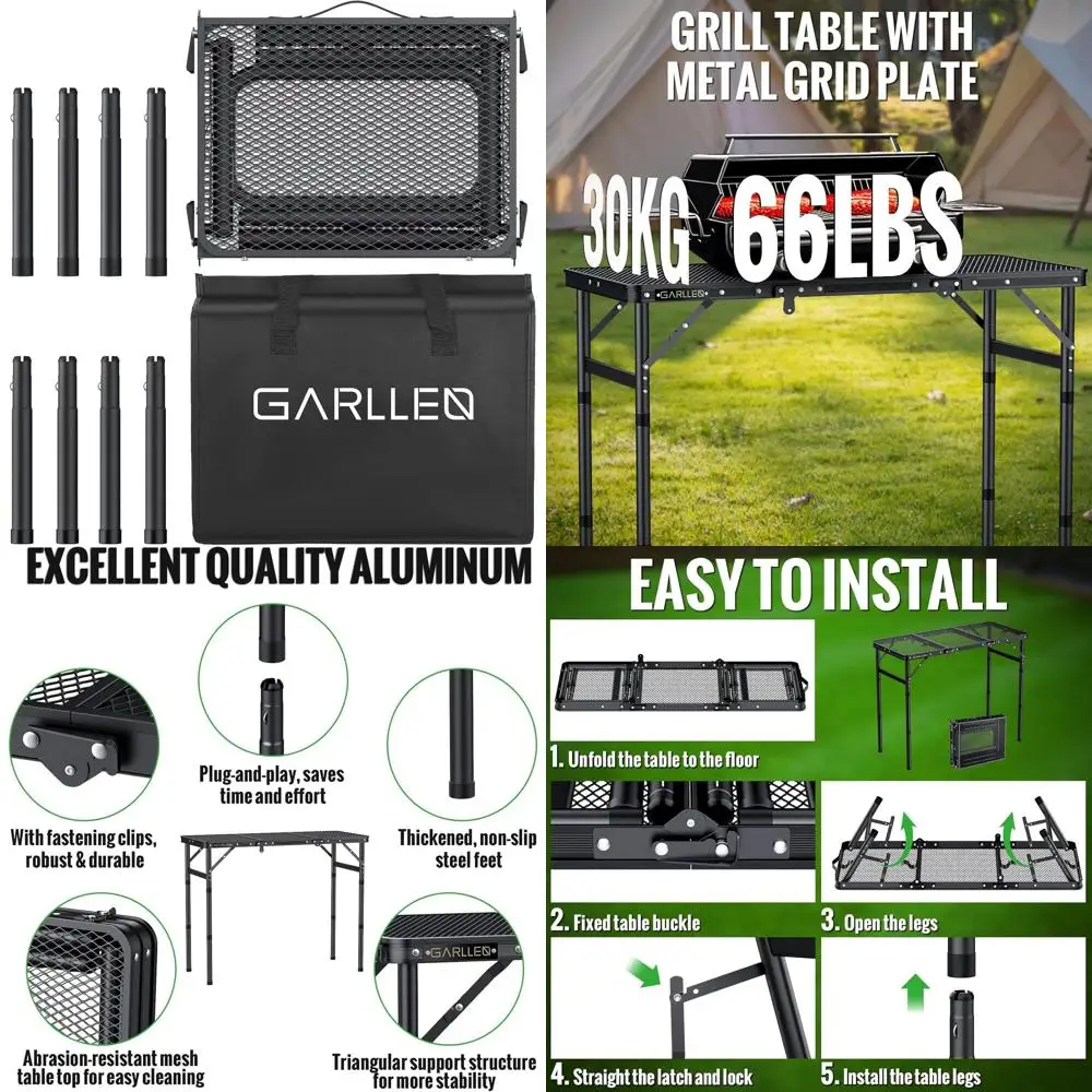 

Портативный складной стол для пикника с регулируемой высотой, термостойкой сеткой, легким алюминиевым каркасом для использования на открытом воздухе и в кемпинге, 34.2L x