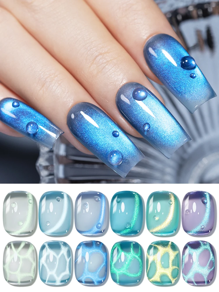AWStorG 1-6 pièces 7.5ml océan ondulation oeil de chat Gel vernis à ongles Aurora Flash bleu nu paillettes couleur aimant Nail Art Gel Salon ongles