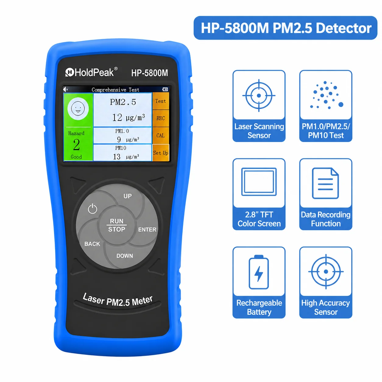 

Air Quality Monitor, Rechargeable Indoor Air Quality Pollution Tester PM2.5, PM1.0, PM10 Particle Detector with High-Sensitivity