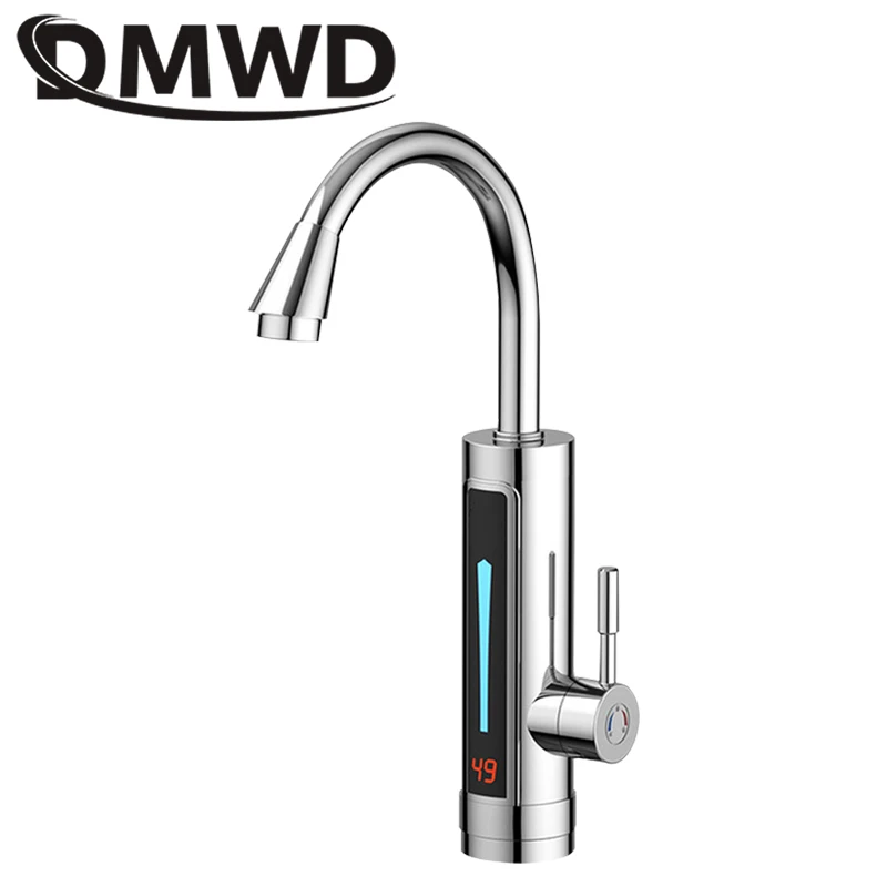 DMWD Tankless Electric Hot Water Heater Stainless Steel Kitchen LED Digital Temperature Display Instant Tap Heating Faucet 3300W