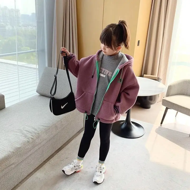 

Kawaii Casual Coat Tops Girls' Outerwear for Autumn and Winter Thickened Fleece Medium Large Children Hoodie Bobo Choses Jacket