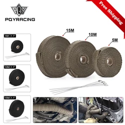 Free Shipping 5M/10M/15M Motorcycle Exhaust Thermal Tape Header Heat Wrap Manifold Insulation Roll Resistant with Stainless Ties