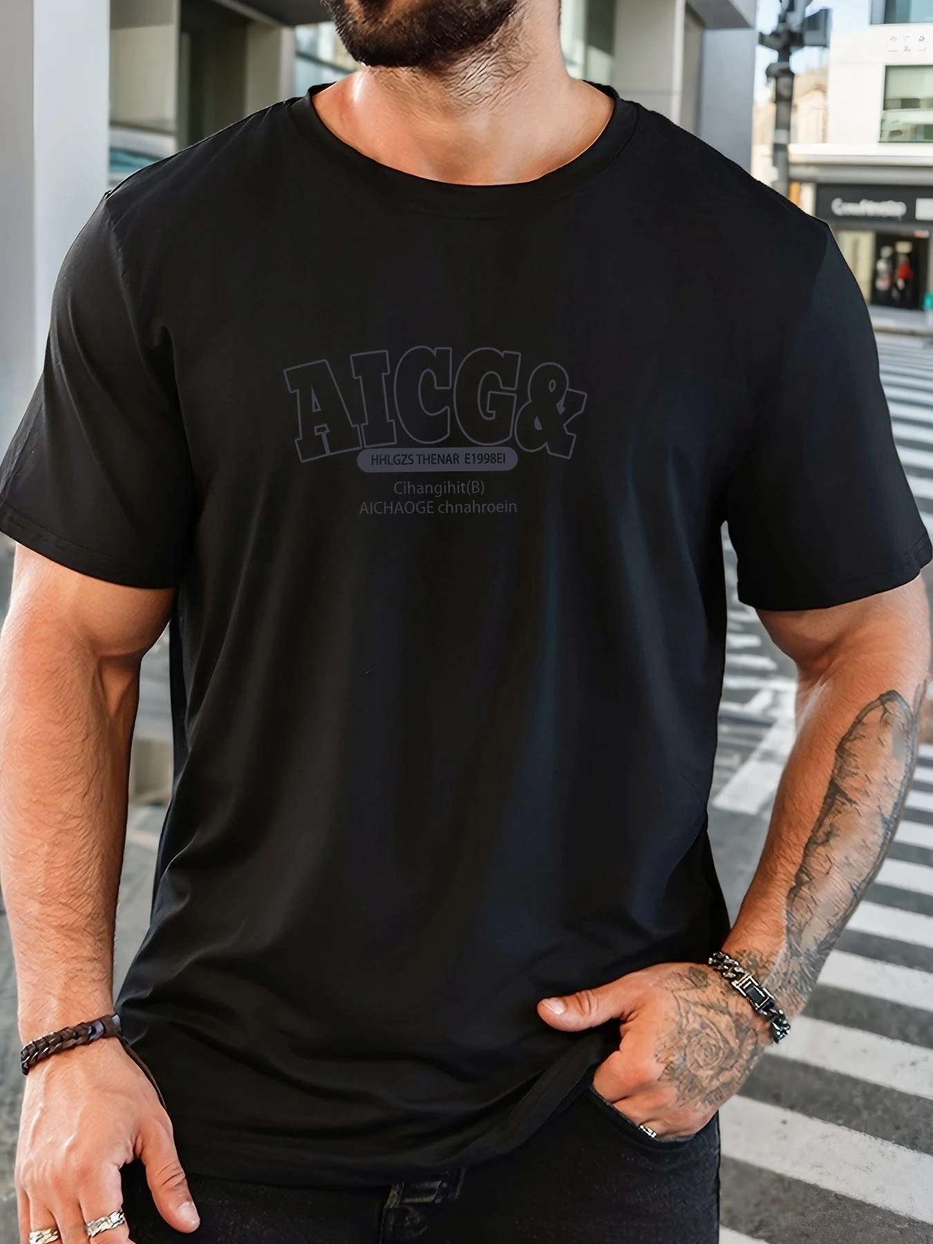 

Men's 100% Cotton Printed T-Shirt AICCG Pattern Summer Casual Oversized Round Neck Short Sleeve Comfortable Daily Wear Tee