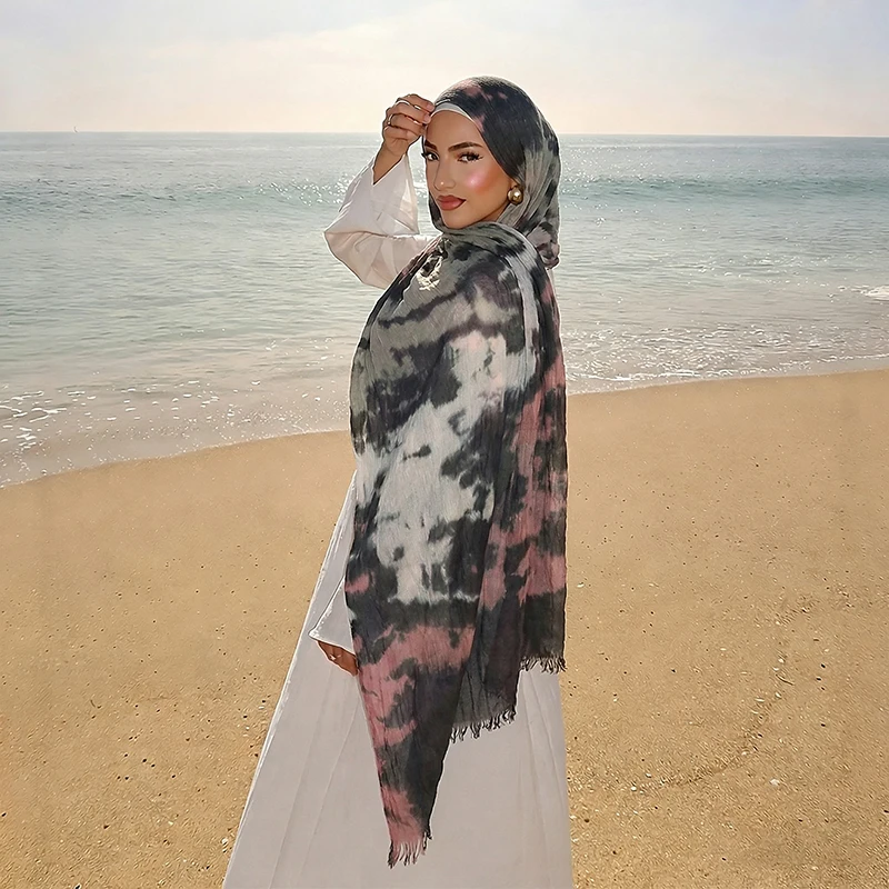 Muslim Modal Hijab Women Ramadan Watercolour Floral Print Scarf Bohemian Soft Breathable Shawl Wrap Islamic Turban Headscarf view 6
