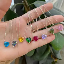 Simple Classic Big Geometric Single Birthstone Heart Rectangle Tear drop Colorful CZ 2023 Summer Women Necklace