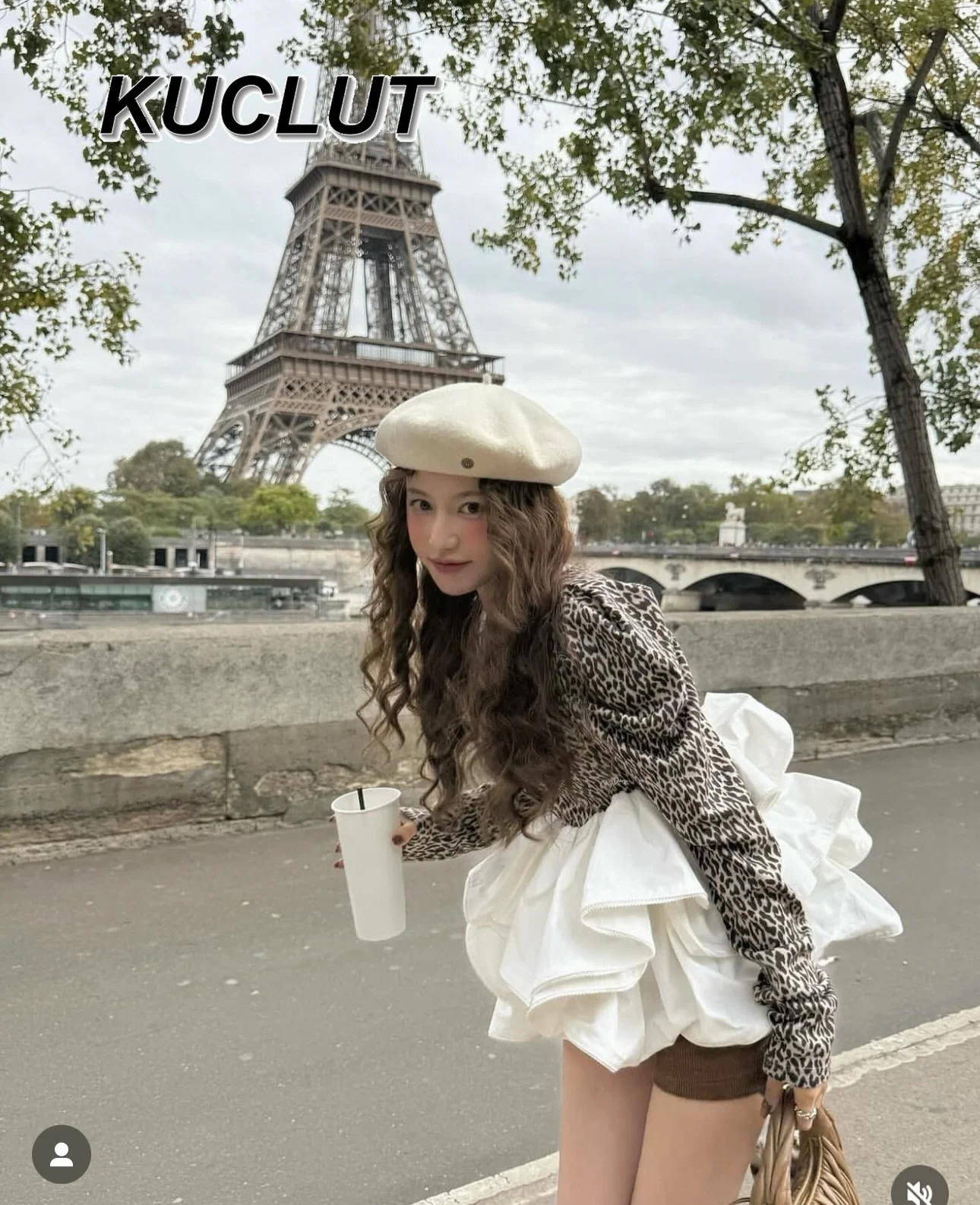 

Japanese Style Girl Ruffled Puff Sleeved Leopard Print Long Sleeve Top Spring Autumn Women's Tops Fashion Casual Crew Neck Tee