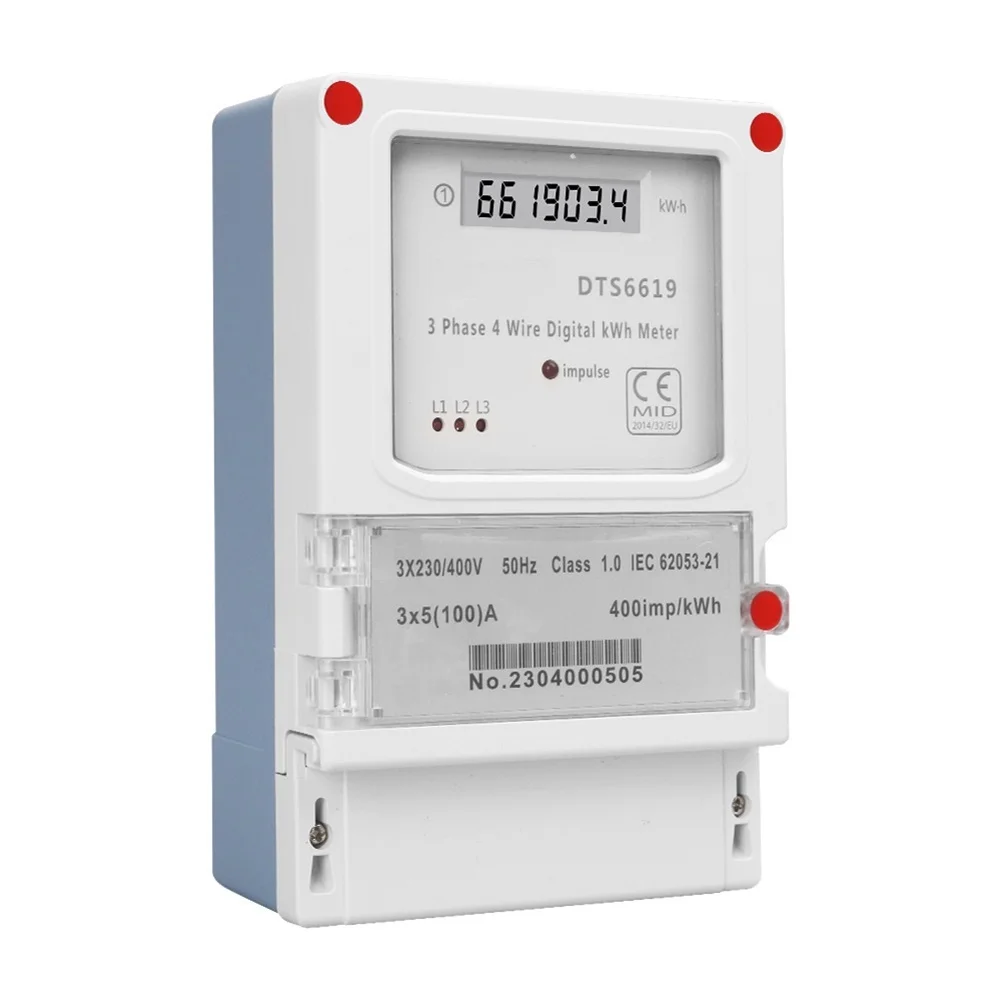 

Wall Mount Digital Three Phase Electricity Meter with LCD Display 3x230/400V 100A for Residential and Commercial Use