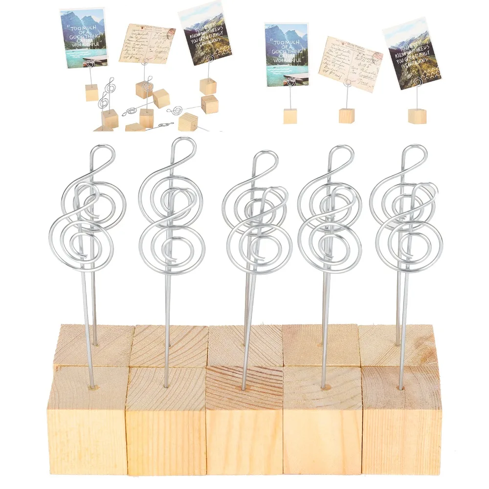 10Pcs Music Note Shape Note Clip 11.9*2.9cm Solid Wood Base Metal Photo Holder Durable Steel Clip Multi-Purpose Photo Holder