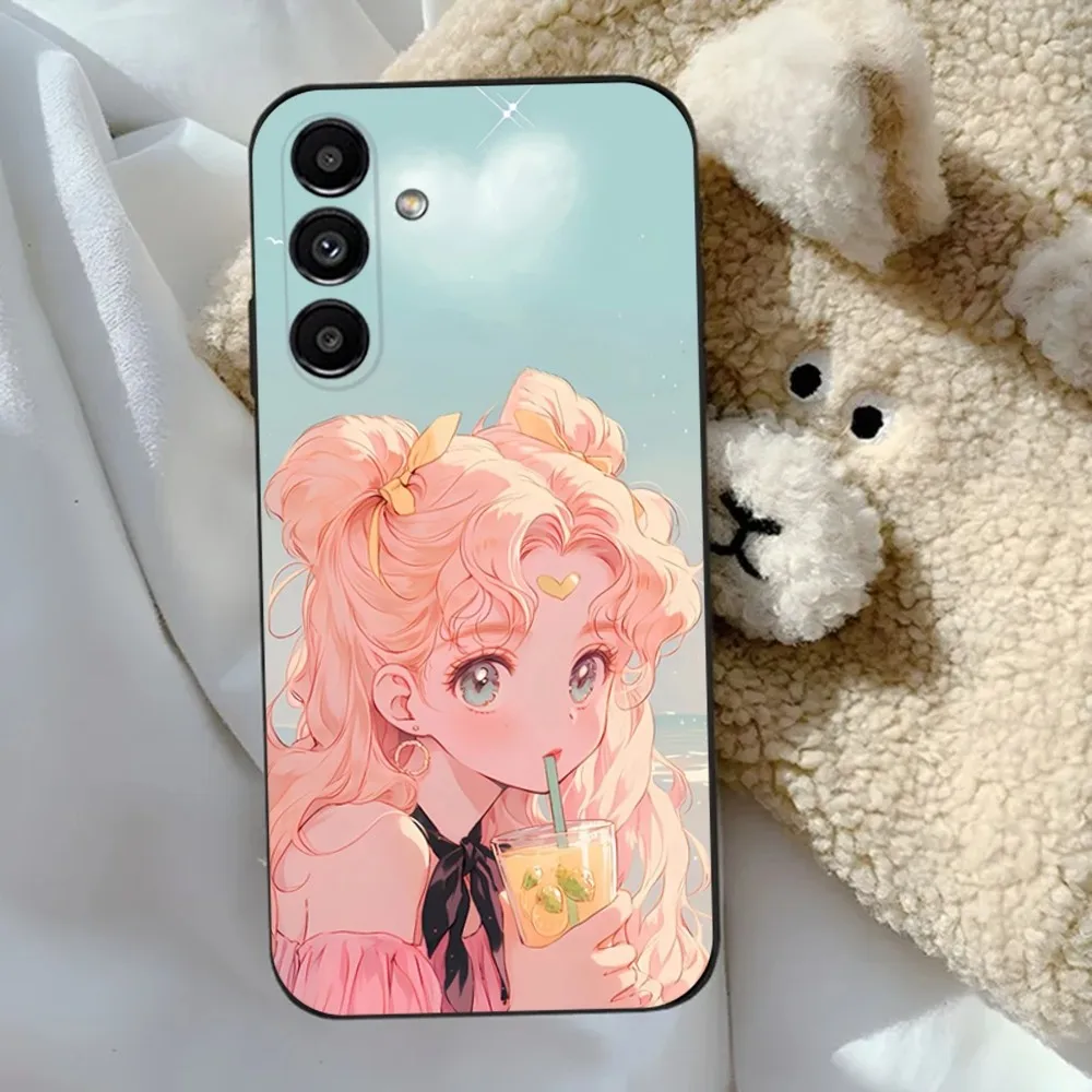 Anime girl S-sailors-Moon Capa de telefone para Samsung S24,23,22,30,21,10,9,Ultra,Plus,Lite,FE,5G Capa macia preta