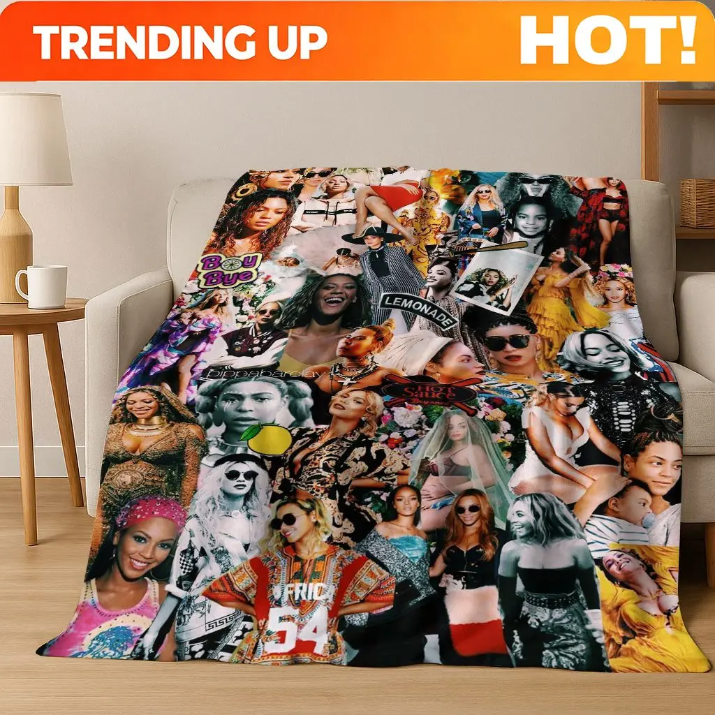 Customize Fashion Pop Music Beyonce Art Flannel Blanket,Cozy Soft Throw Blanket for Home Bedroom Bed Sofa Picnic Office Cover Gi