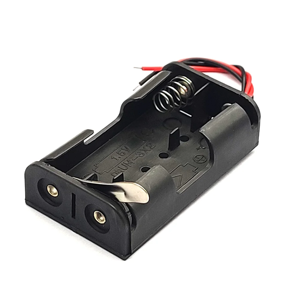 2X1.5V AA Pin Nhựa AA Hộp Lưu Trữ Đen Với Tấm Kim Loại Robot Thí Nghiệm DIY