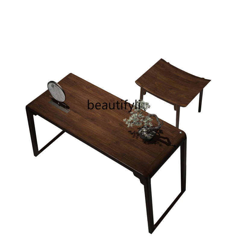 

New Chinese Style Solid Wood Table Zen Black Walnut Ugyen Wood Piano Stool Guzheng Desks and Chairs