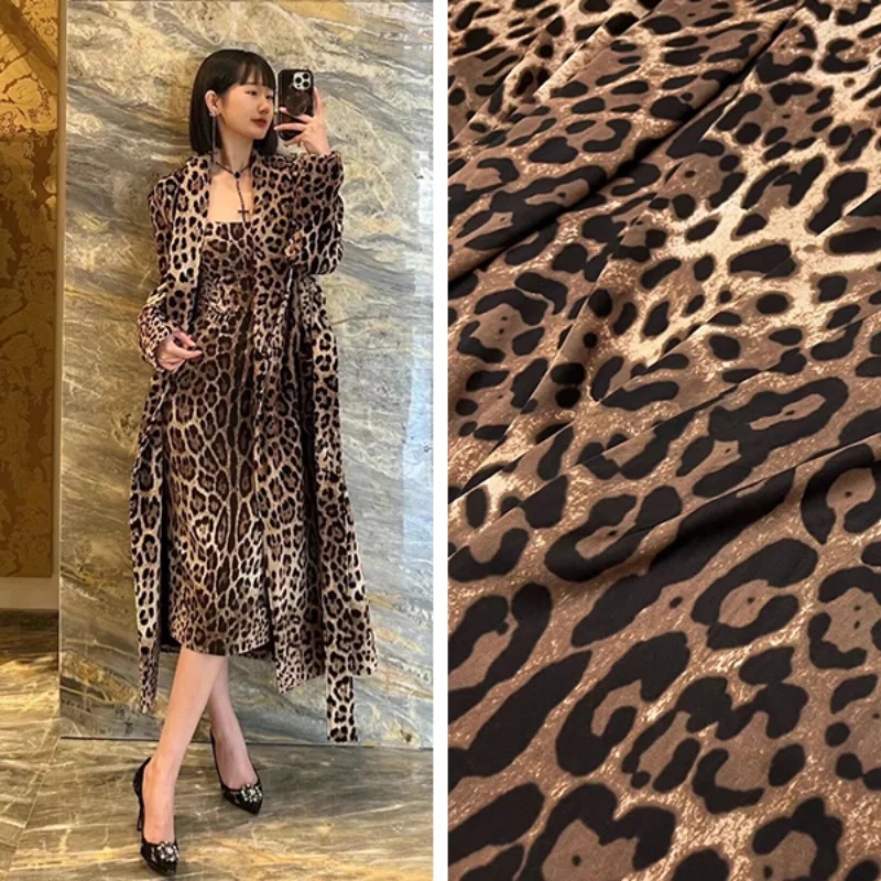 Leopard Printed Poplin Pure Cotton Fabric Brand Fashion Design Soft Polyester Satin Cloth for Dress Diy Sewing Material