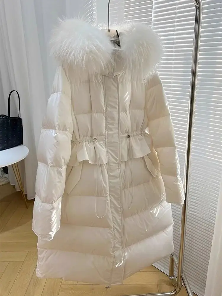 Winter Over The Knee Longer Thicker Warm Duck Down Coats Female More than 300g duck down Coats Real Fur Hooded Parkas wy2149