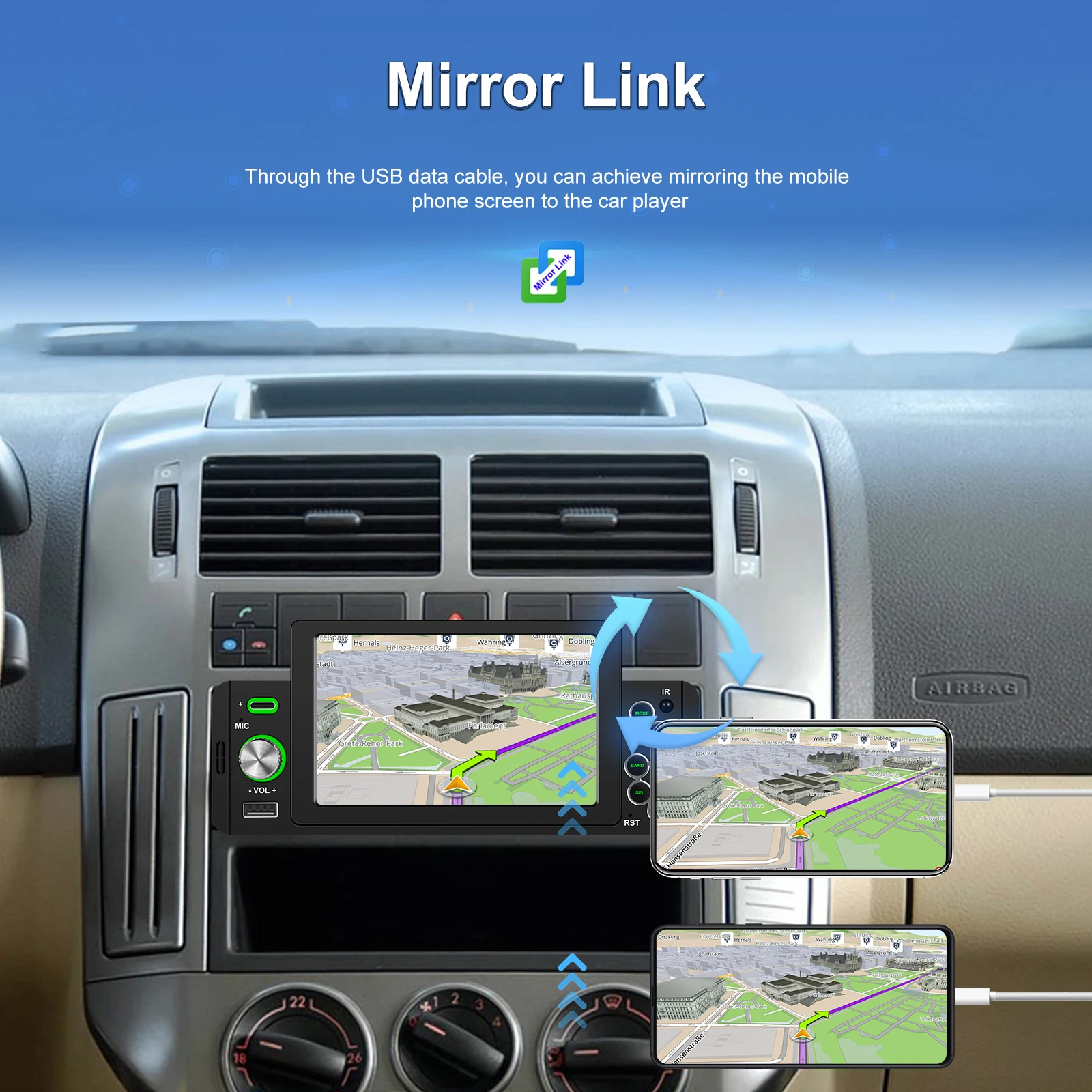 Hikity 1DIN راديو السيارة العالمي السلكية Carplay أندرويد السيارات مرآة ربط بلوتوث راديو FM استقبال سيارة مشغل MP5 USB EQ الصوت #5