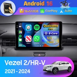 Android 16 Carplay Auto For Honda Vezel 2 HR-V RV RZ 2021 - 2024 Car Radio 2Din Player Head Unit WIFI+4G Stereo Multimedia Video