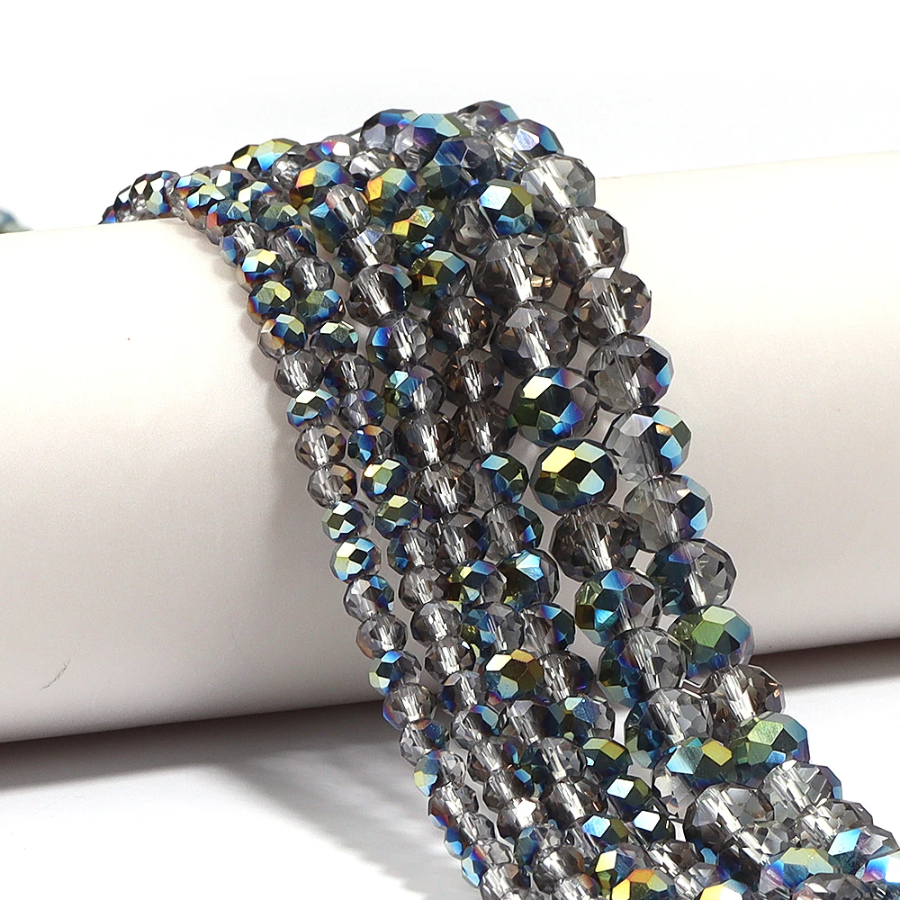 4/6/8mm Österreichische Rondell Facettierte Kristallperlen Blau-Grau Glas Lose Perlen für Schmuckherstellung DIY Armbänder Halsketten Zubehör
