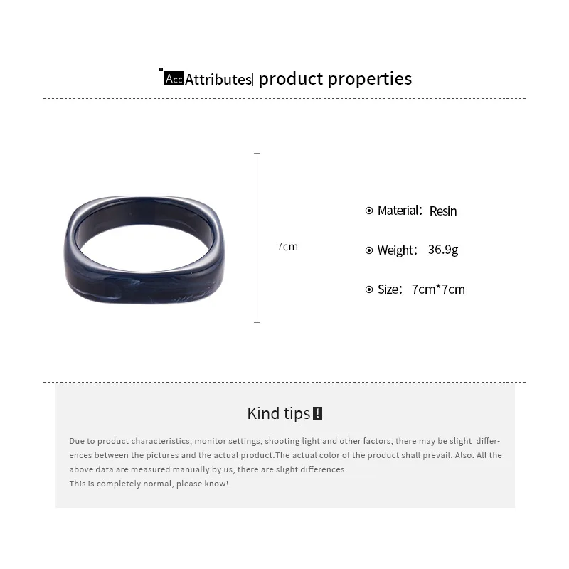 كبير مربع جولة الاكريليك الراتنج أساور للنساء الرجال مكتنزة خمر Smuding الكفة الأساور العصرية مأدبة السفر مجوهرات بسيطة F