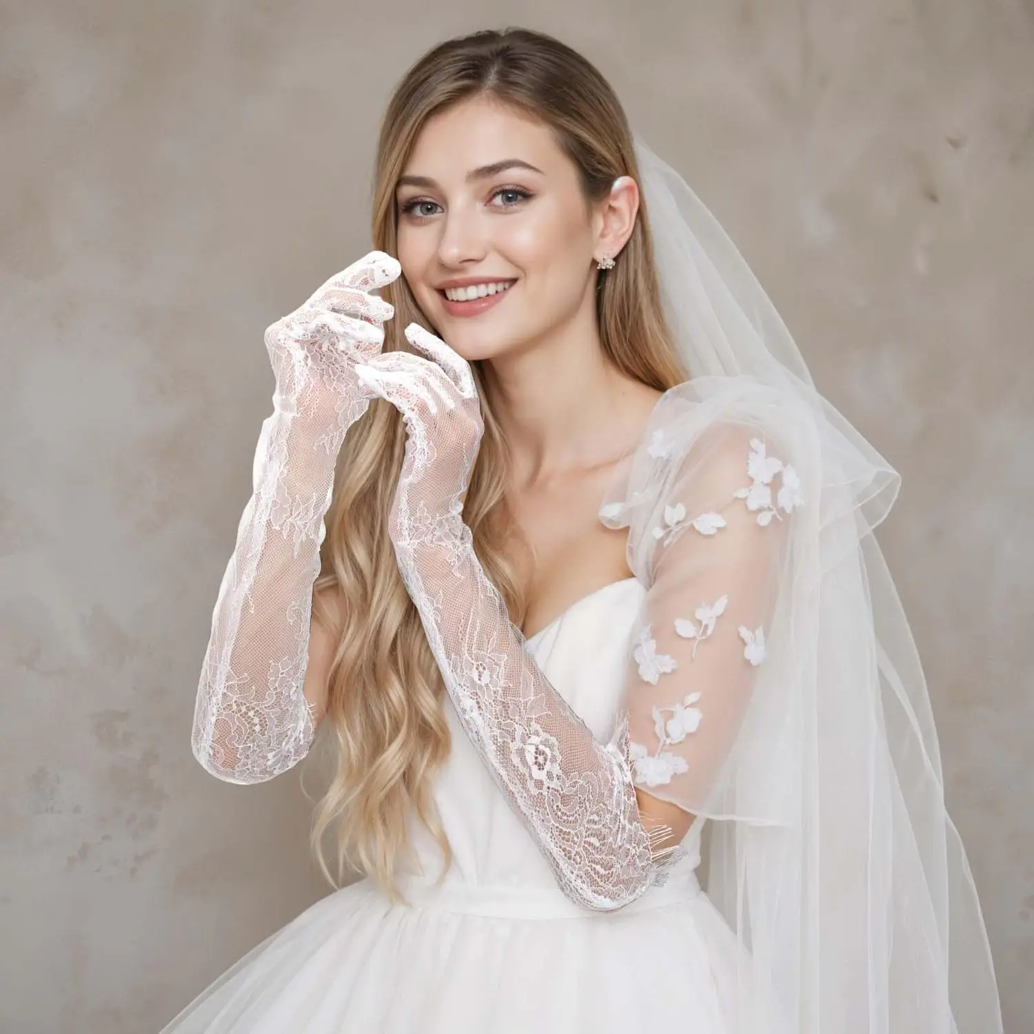 White Long Lace Sexy Mesh Eyelash Gloves Tulle Bridal Wedding Elbow Opera Party Costume Accessories Thin Transparent Hollow Out