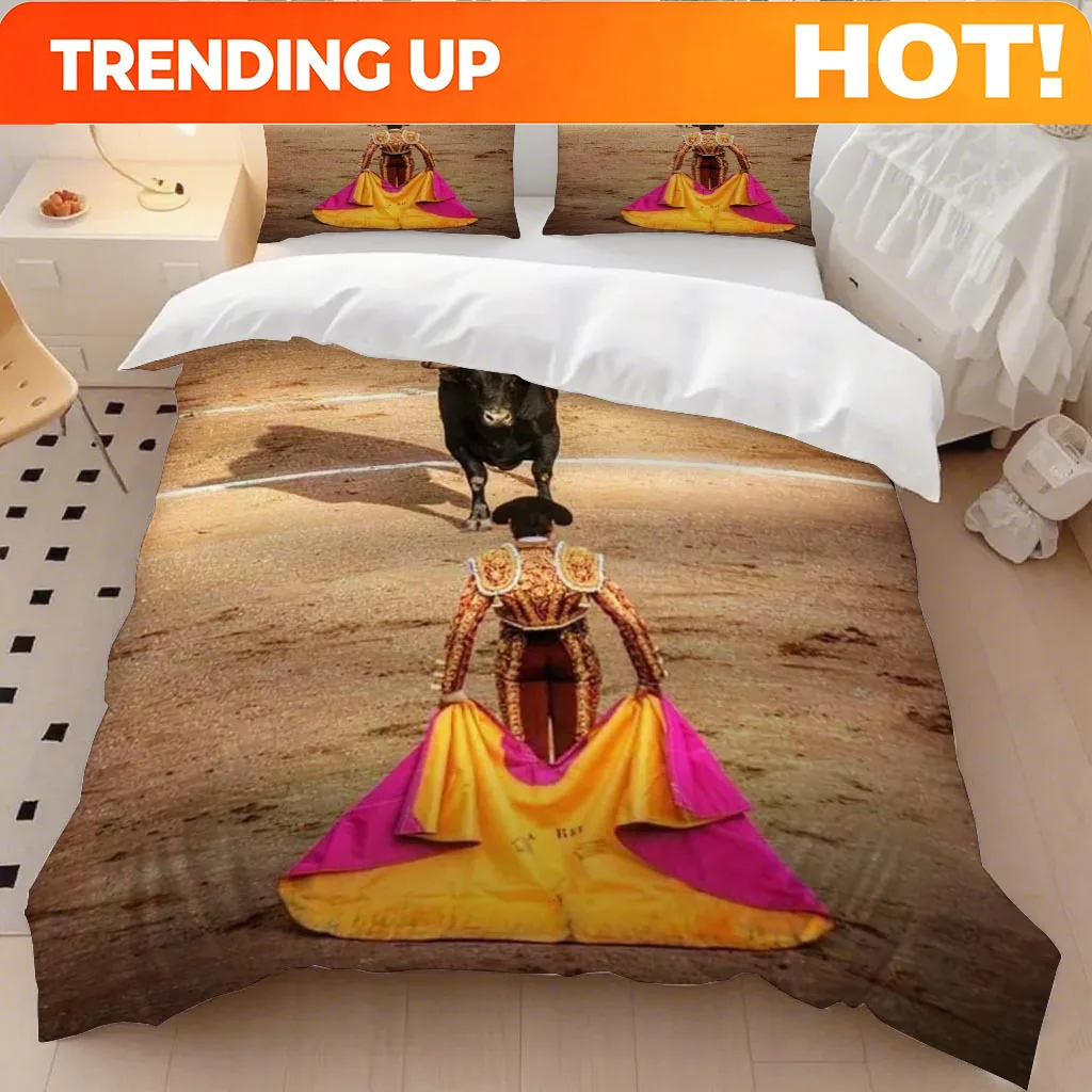 Customize 3pcs Duvet Cover Set Featuring a Spanish Bullfighting Scene - Perfect for Bedroom Decor for Christmas, Easter, Eid Al-