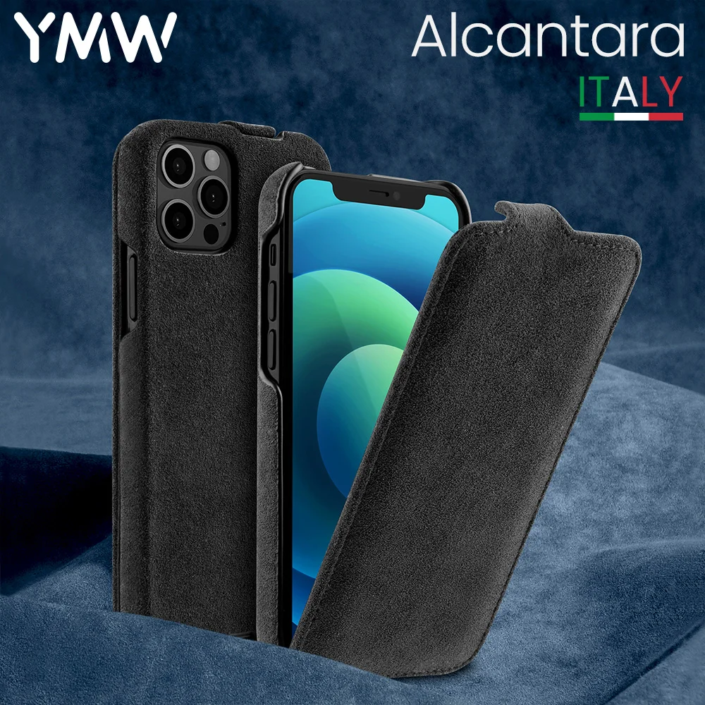 YMW ALCANTARA Flip Phone Case For iPhone 12 Pro Max mini Business Luxury Vertical Open Artificial Leather Cases Bag Cover