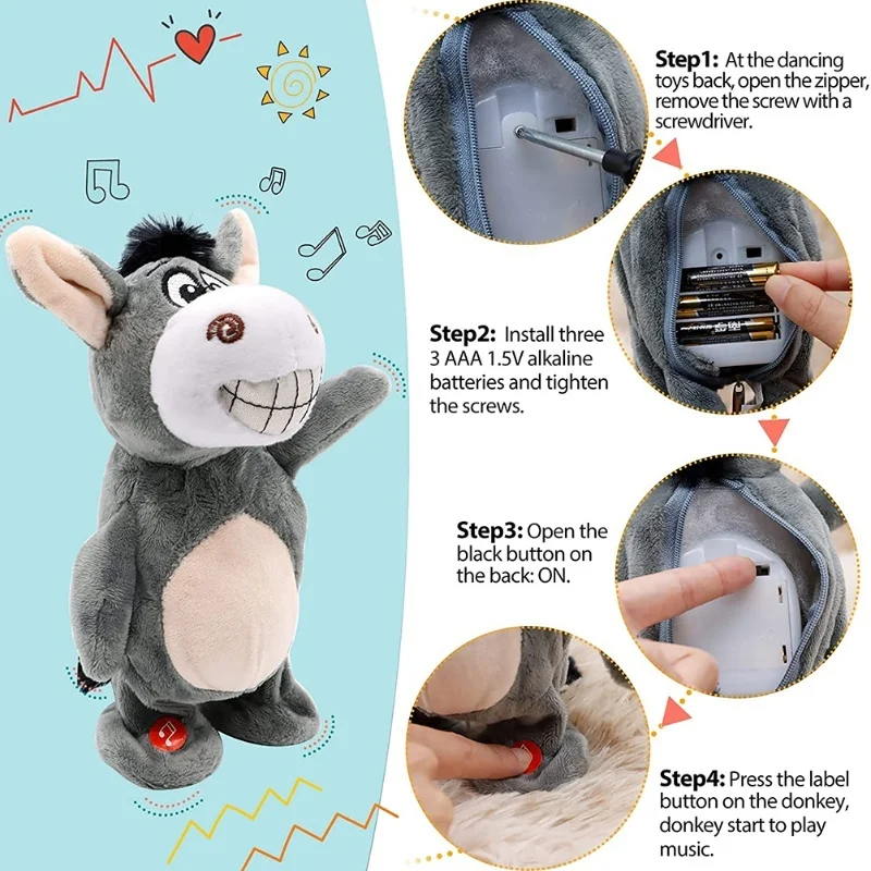 محشوة ألعاب حيوانات الكهربائية مضحك حمار دمية للطفل 72 أغاني الأطفال ألعاب من القطيفة المشي والتحدث ألعاب من القطيفة